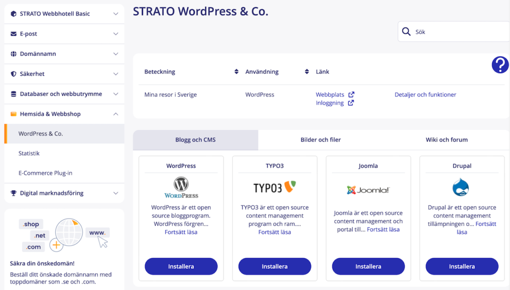 Installera WordPress
